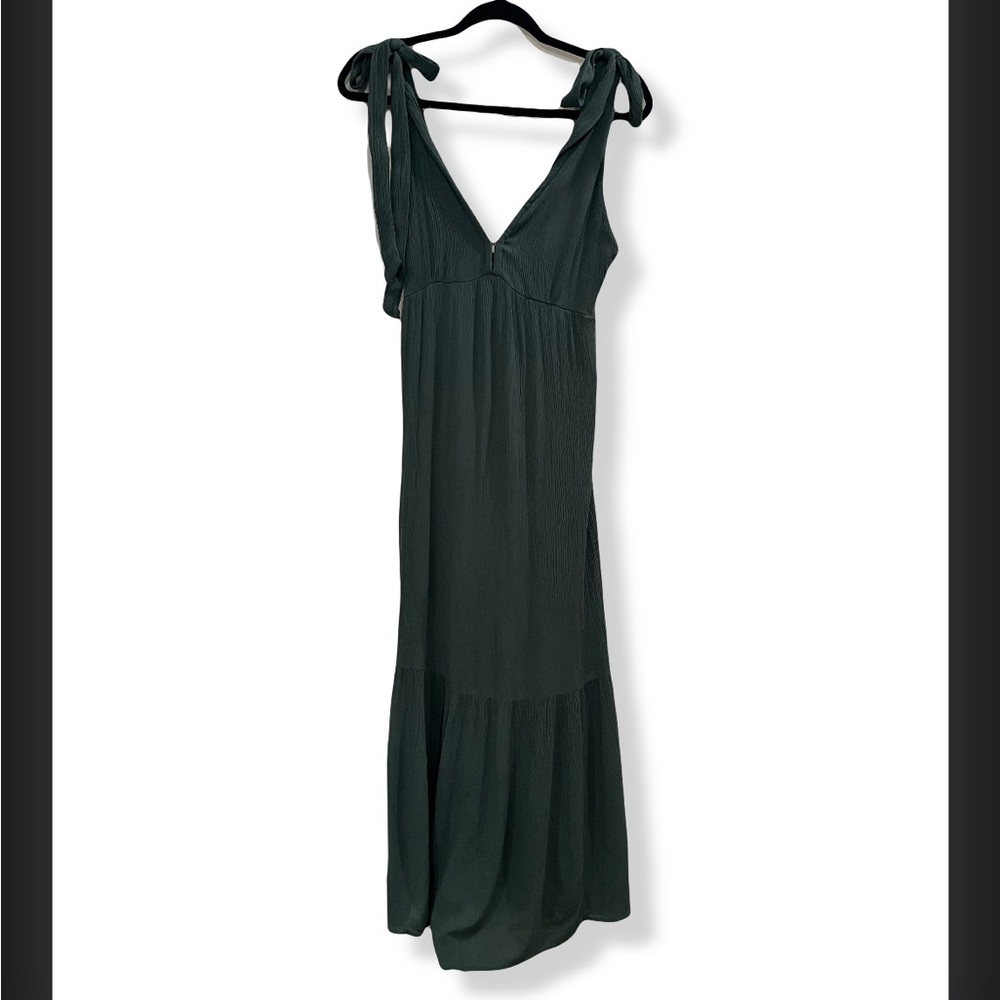 Abercrombie And Fitch Maxi Dress Size Small Dark Green Tie Strap Deep V Neckline